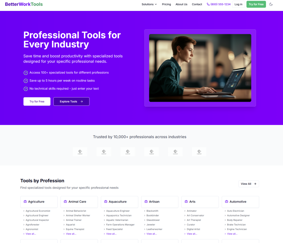 BetterWorkTools - Web Application project by Amenti AI showcasing our professional work in web application