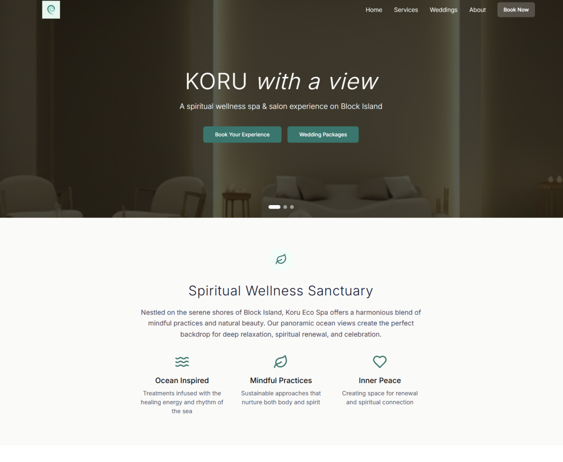 Koru Eco Spa - Website Creation project by Amenti AI showcasing our professional work in website creation