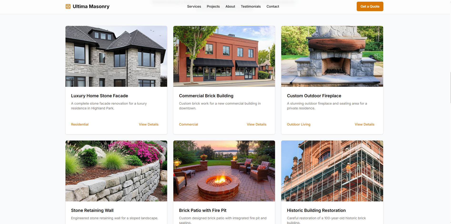 Ultima Masonry - Website Creation project by Amenti AI showcasing our professional work in website creation